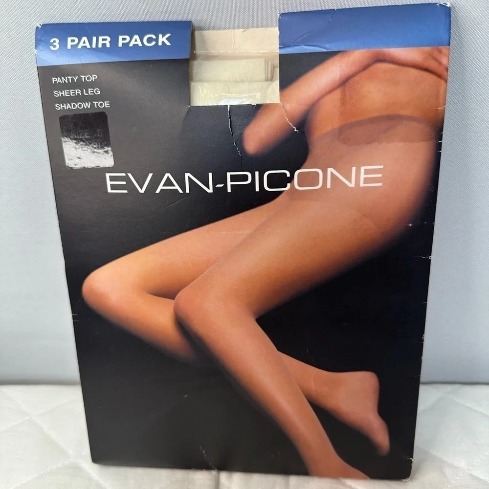 Evan Picone 3 Pair Pack Pantyhose Panty Top Sheer Leg Shadow Toe Size Regular M